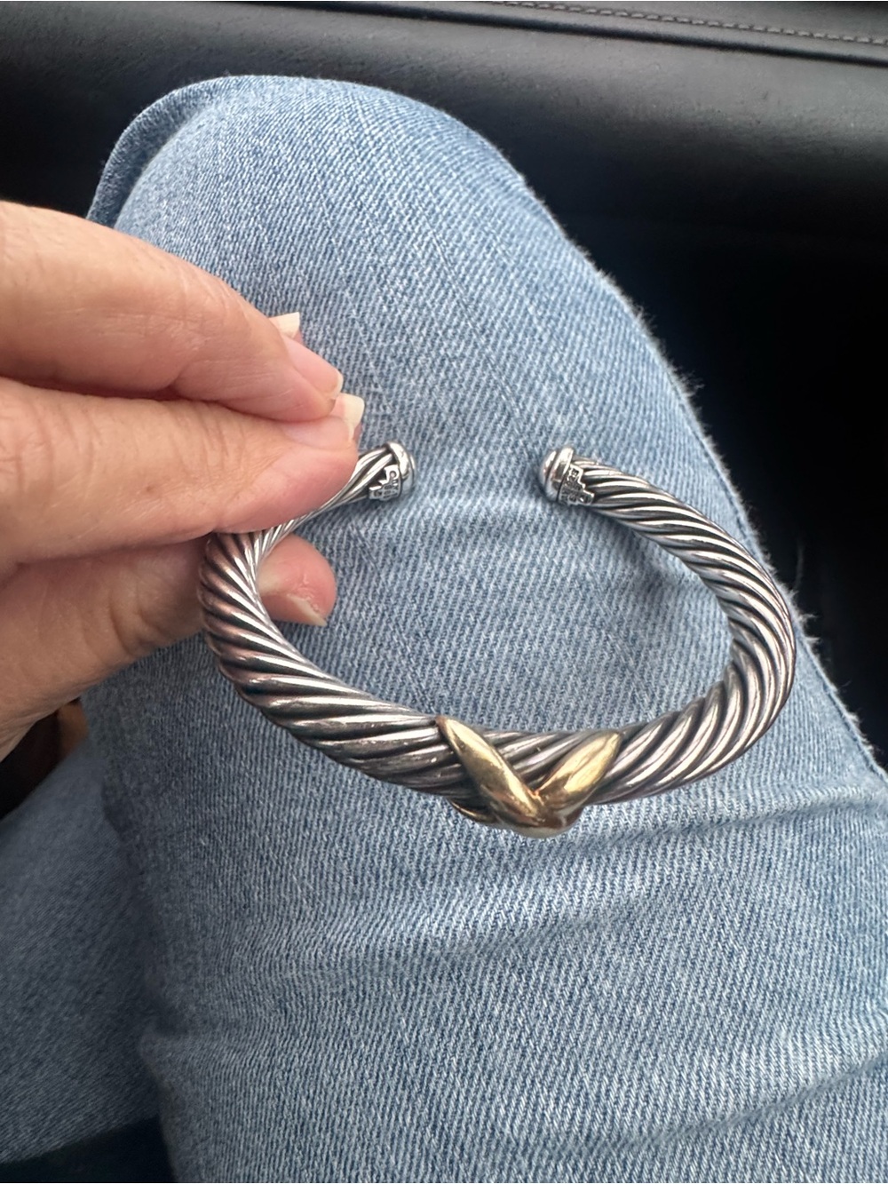 David Yurman Silver Twisted Cable Bracelet with Gold Crossover
